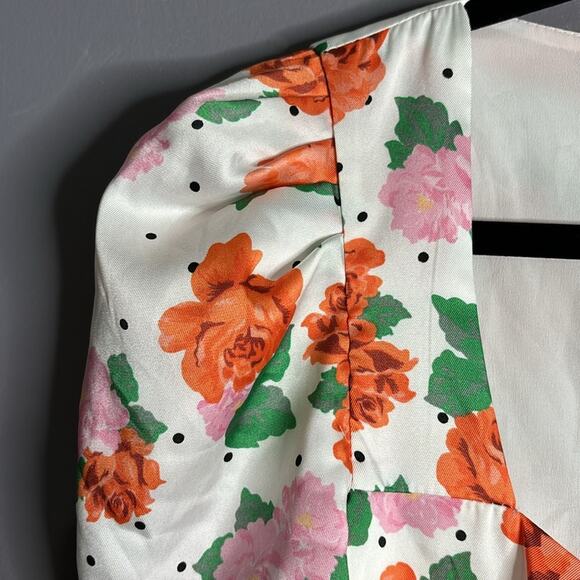 Zara Pink and Orange Floral Puff Sleeve Dress Sweetheart Neckline Size Large - Picture 5 of 8